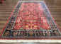 Indo Persian Heriz Serapi Rug 6x8, Rust Red and Navy Blue, Allover Pattern