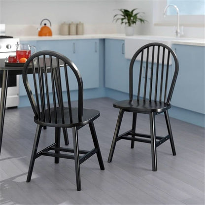 Windsor Dining Chair Set Solid Wood Black Finish 2 Pack