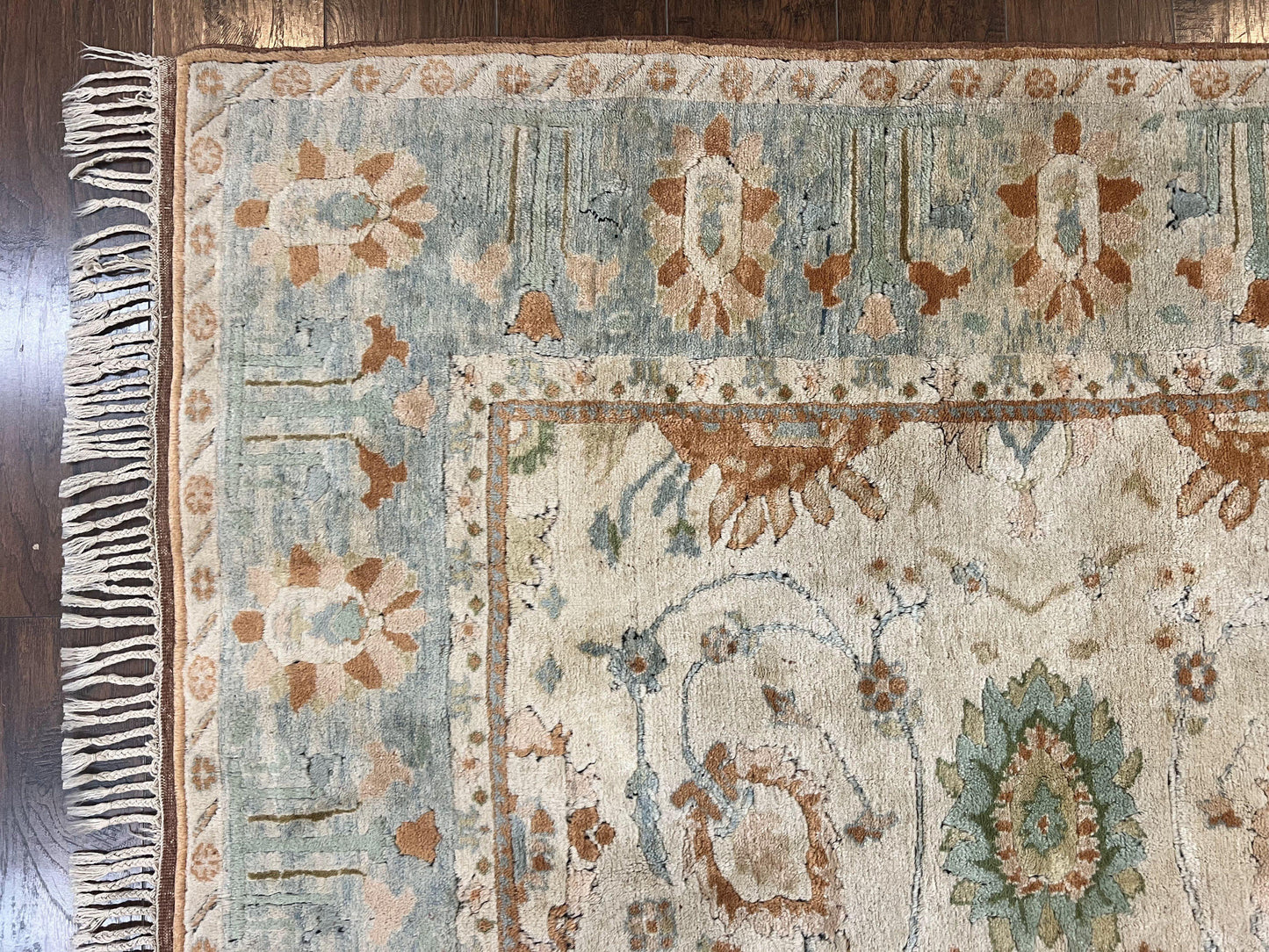 Turkish Oushak Rug 9x10, Farmhouse Rug, Beige & Light Blue