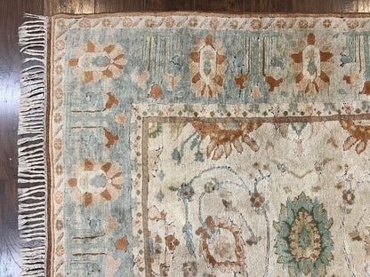 Turkish Oushak Rug 9x10, Farmhouse Rug, Beige & Light Blue
