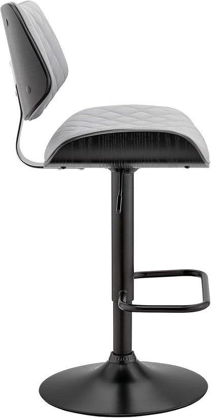 Grey Faux Leather Swivel Bar Stool With Adjustable Height