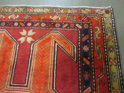4' 10" X 11' Antique Handmade Turkish Kazak Wool Rug SHIELD Hand Knotted Red
