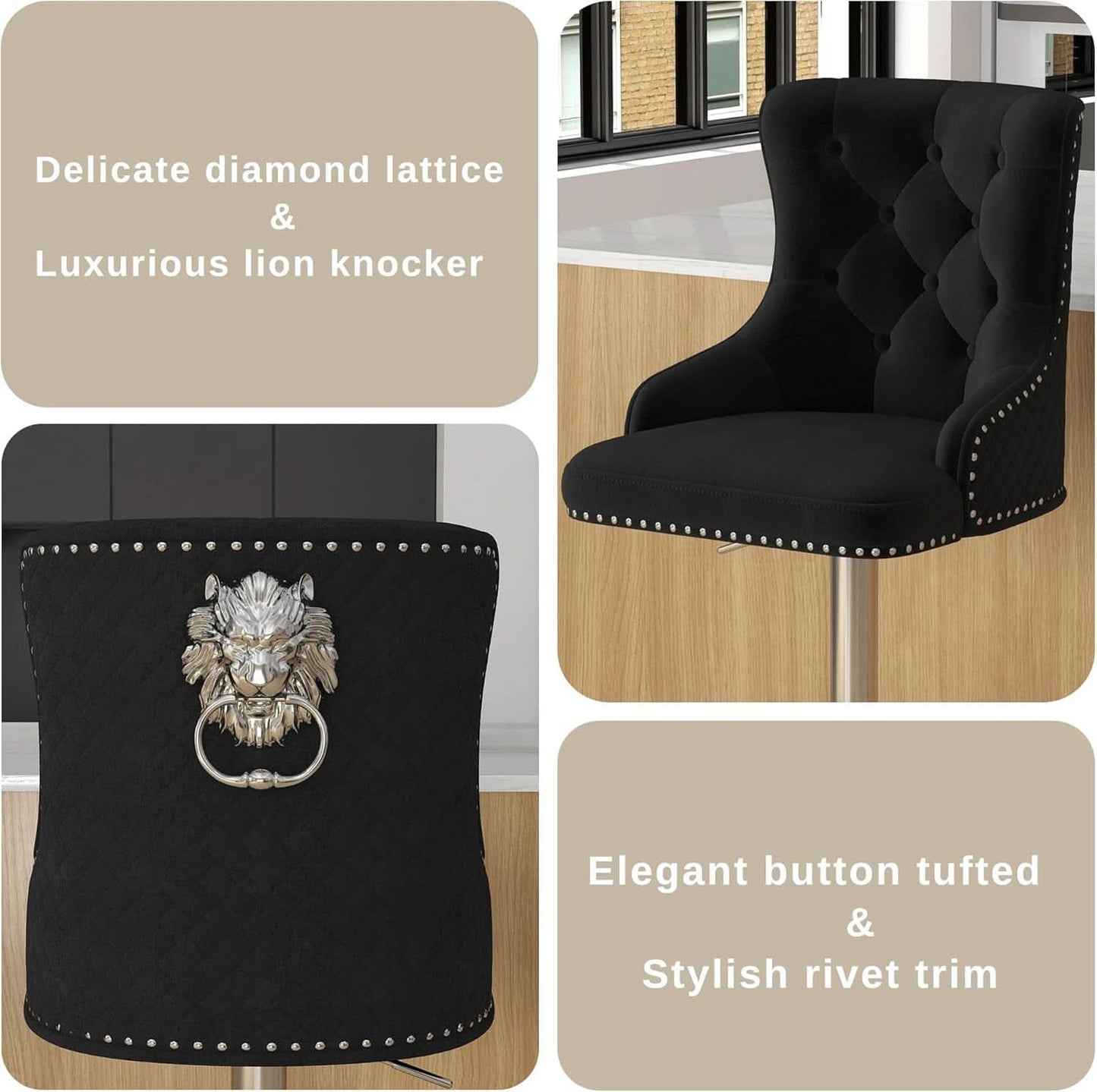Elegant Velvet Bar Stool Set With Swivel Chrome Base