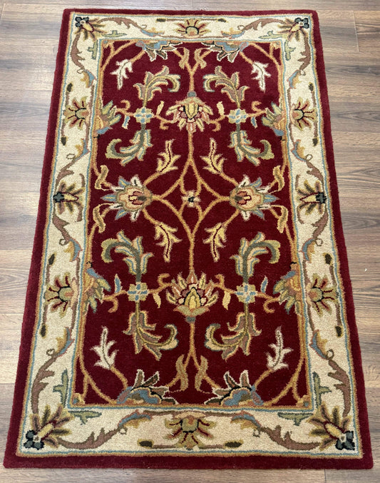 Small Floral Wool Rug 3x5, Safavieh Heritage Collection, Dark Red, Pair B