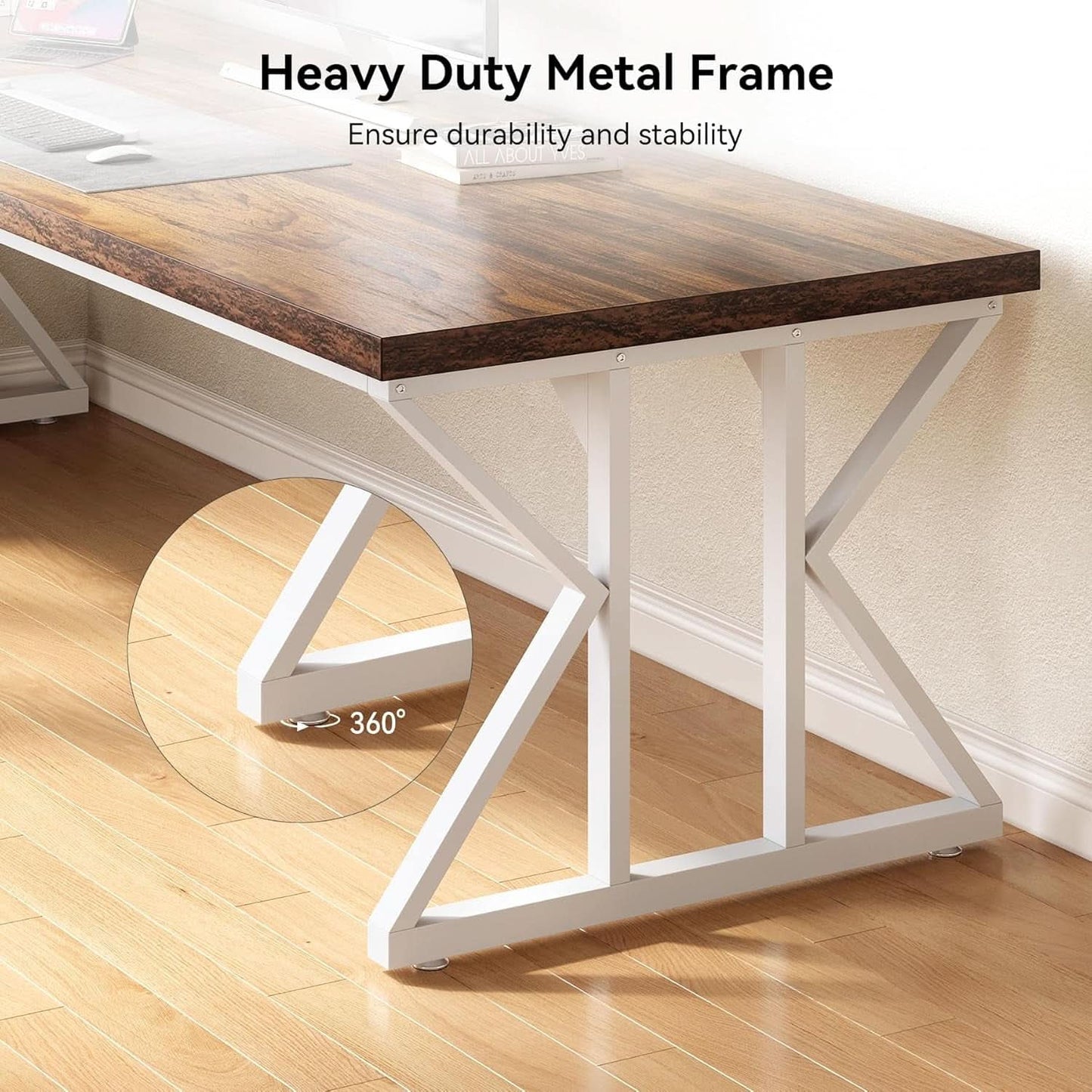78.7 Inch Rustic Executive Desk For Home Office Brown-White