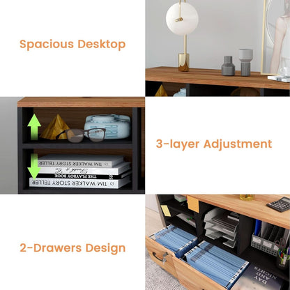 Wooden 2 Drawer File Cabinet Lockable Rolling with Adjustable Shelves Rustic Brown and Black