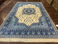 Moroccan Rug 7x10, Geometric Medallion, Blue and Ivory
