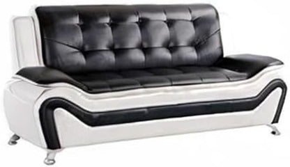 3 Piece Aldo Modern Faux Leather Sofa Set Black And White With Sofa Loveseat And Chair