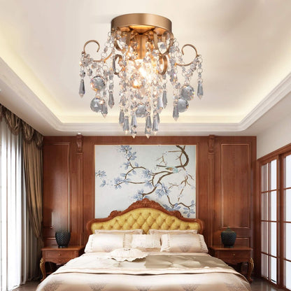Mini Crystal Chandelier Flush Mount Gold Ceiling Light
