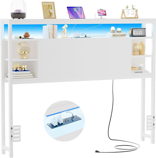 Full Size Headboard With Storage RGB LED Lighting
