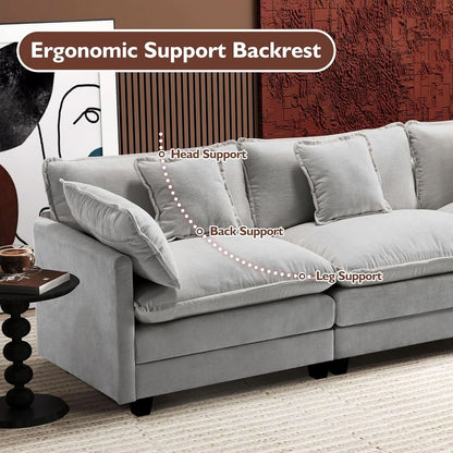 111 Inch L Shaped Modern Glam Sofa Sectional With Ottoman Cloud Foam Cushions Grey Chenille