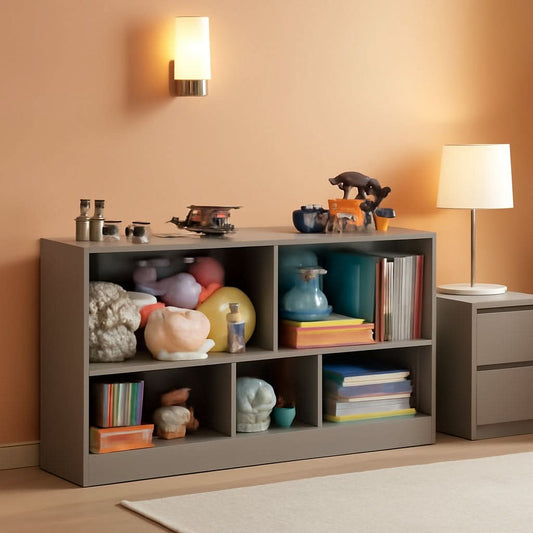 Grey 5 Section Toy Organizer And Bookshelf For Kids Storage