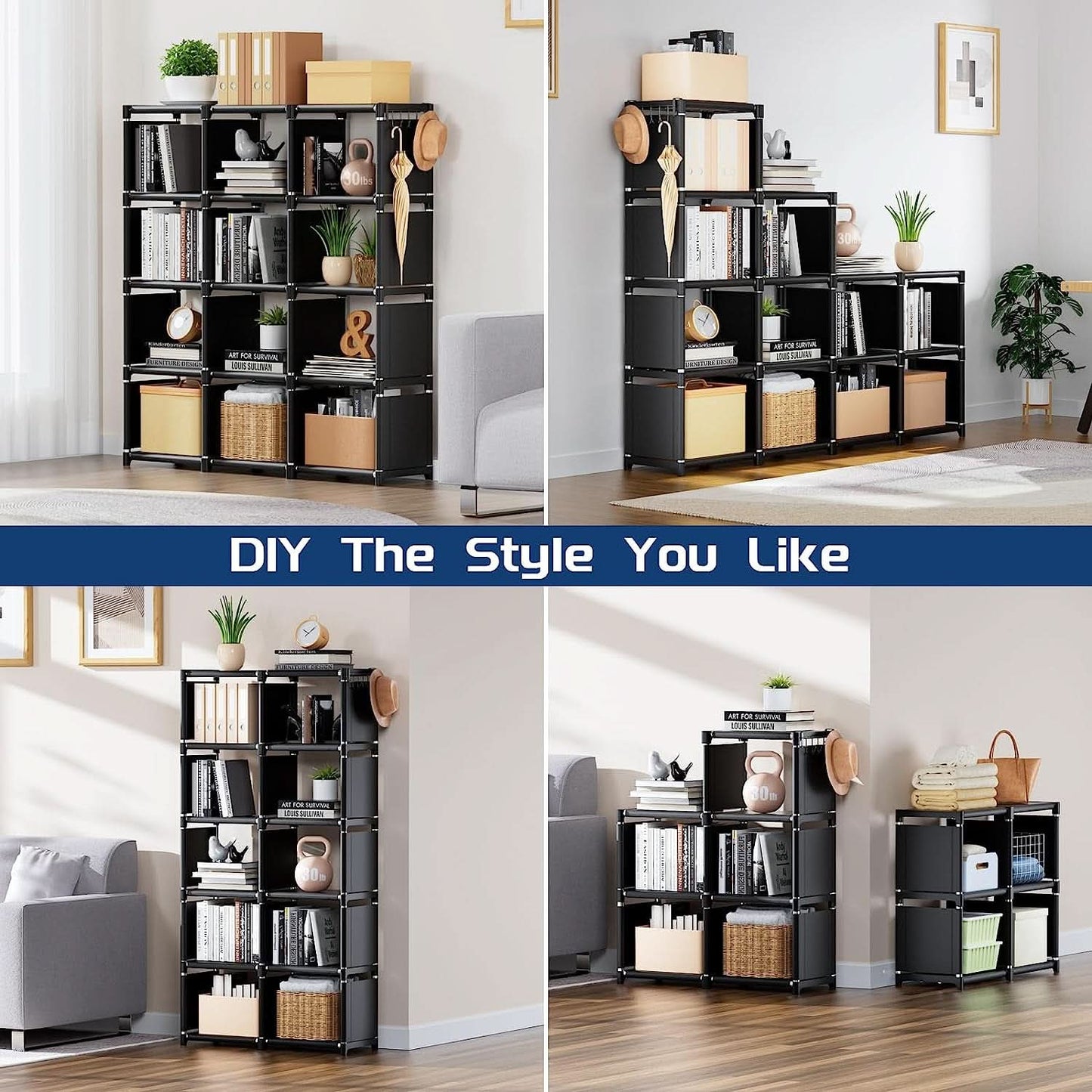 Black Twelve Cube Metal Bookcase System For Home Office