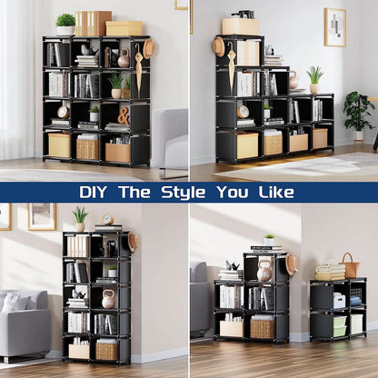 Black Twelve Cube Metal Bookcase System For Home Office