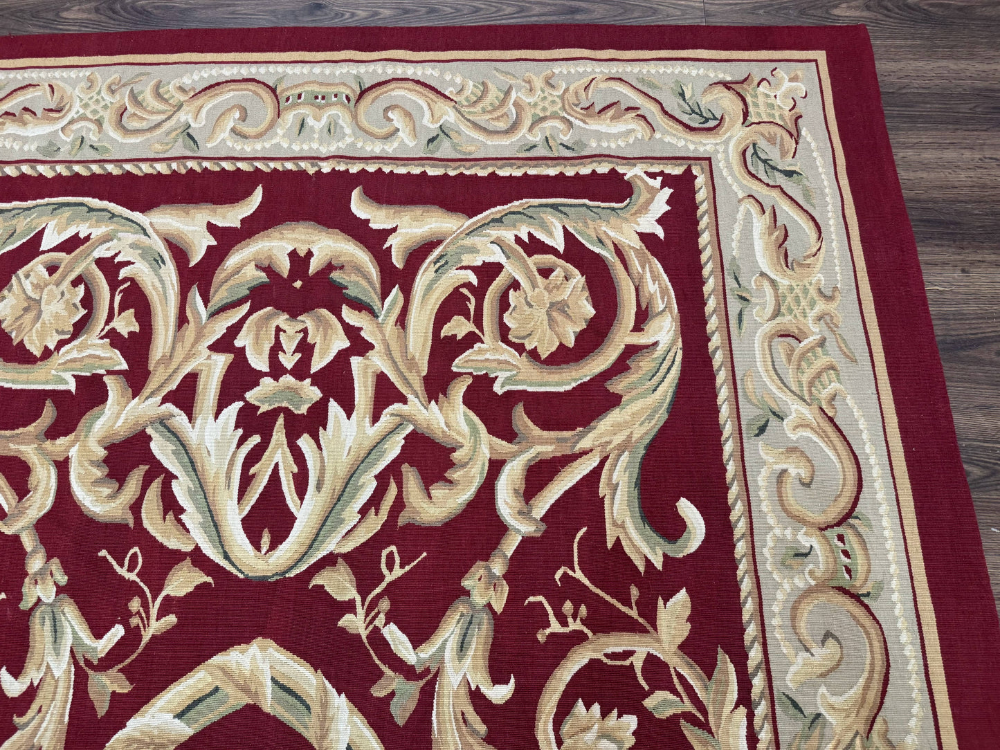 Burgundy Aubusson Rug 6x9, Vintage Wool Carpet