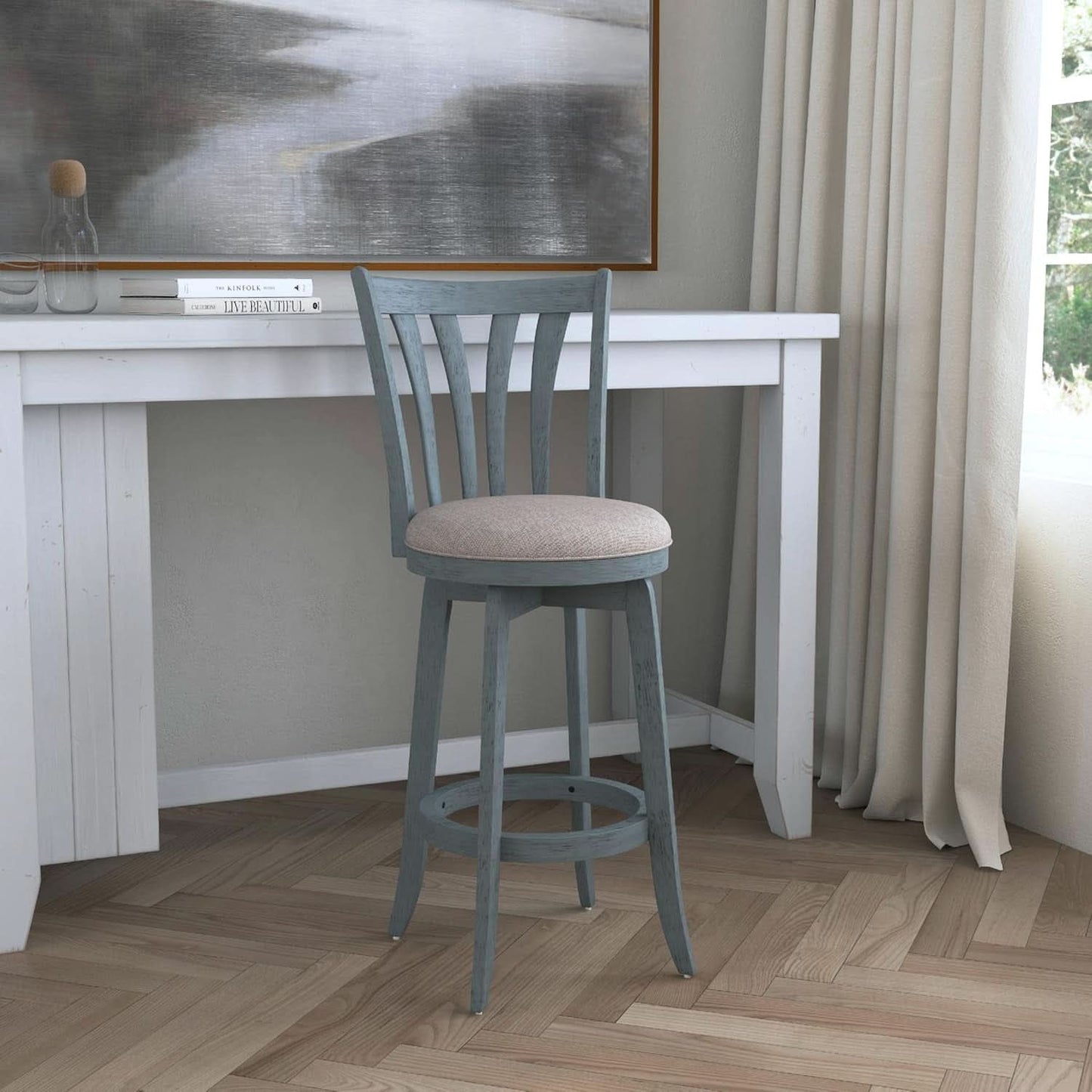 Bar Height Swivel Stool 30 Inch Blue Wire Brush Finish
