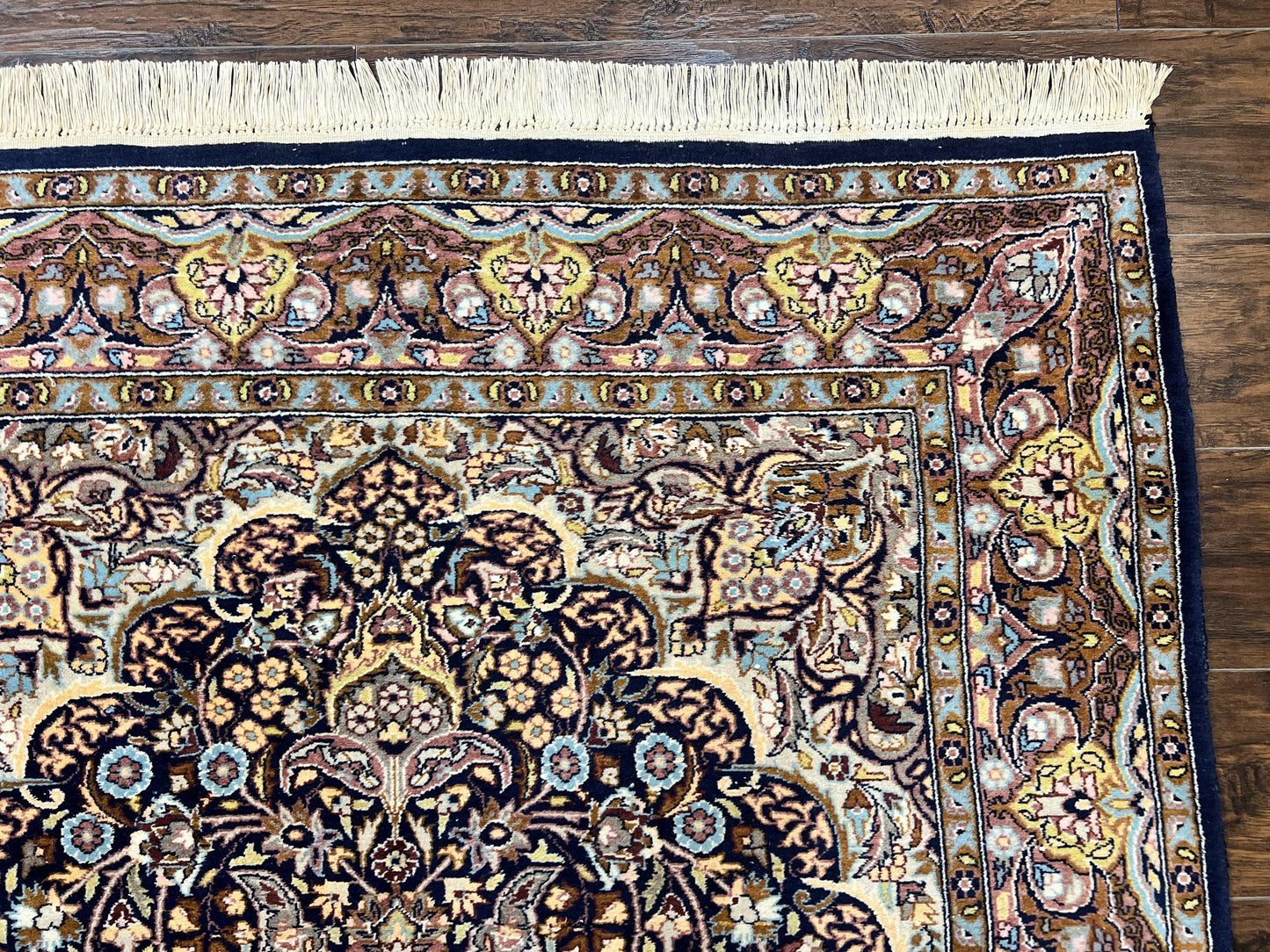 Pak Persian Rug 5x7, Navy Blue Hand Knotted Wool Oriental Carpet 5 x 7 ft, Floral Medallion, Traditional Vintage Pakistani Rug, 225 KPSI