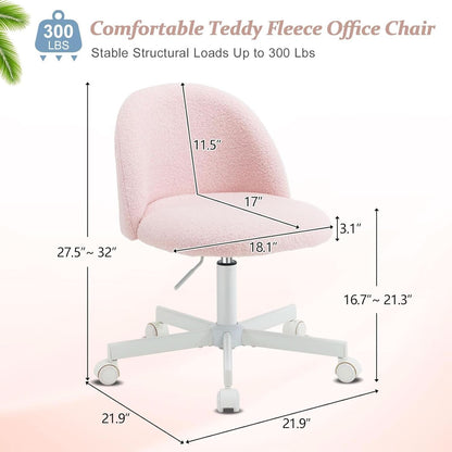 Pink Teddy Desk Chair With Lumbar Support And Wheels