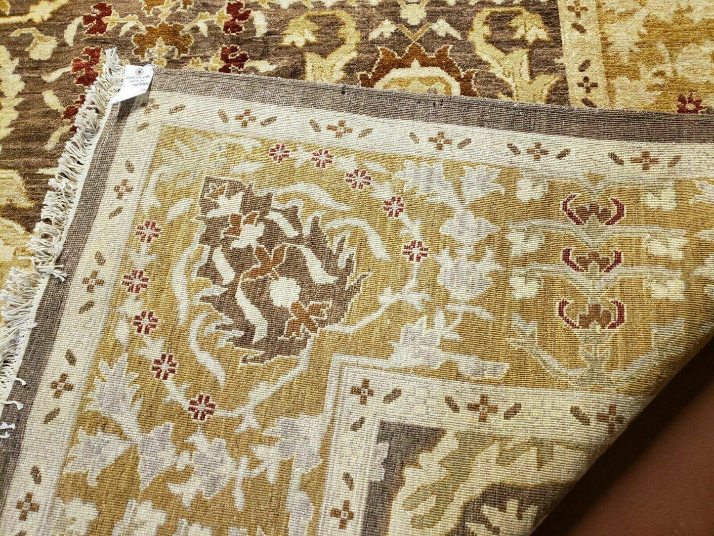 10' X 14' Handmade Pak Peshavar Chobi Agra Wool Carpet Coffee Brown Gold