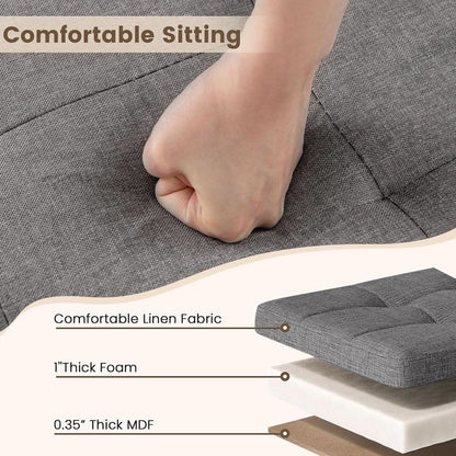 Linen Fabric Storage Ottoman Cube With Tray Lid Elevated Legs 18 Inch
