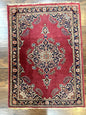 Small Persian Kashan Rug 2x3, Red and Navy Blue, Handmade Vintage Wool Semi Antique Persian Carpet, Semi Open Field, Pair B