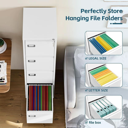 White 4 Drawer Vertical Locking File Cabinet For Office