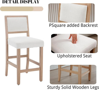 Beige Bar Stools Set Of 2 26 Inch Counter Height Backrest