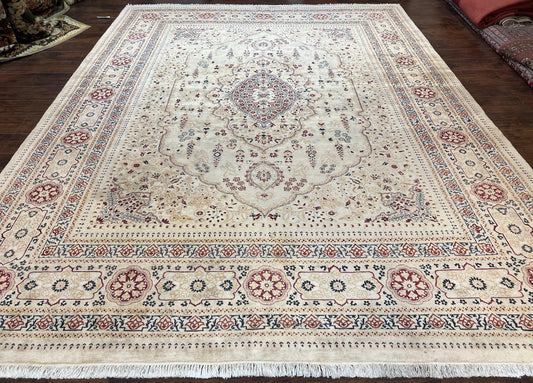 Pak Persian Rug 9x11, Very Fine Hand Knotted Oriental Carpet, Haji Jalili Design, Ivory/Cream, Wool Handmade Room Sized Rug 9 x 11 ft, Nice
