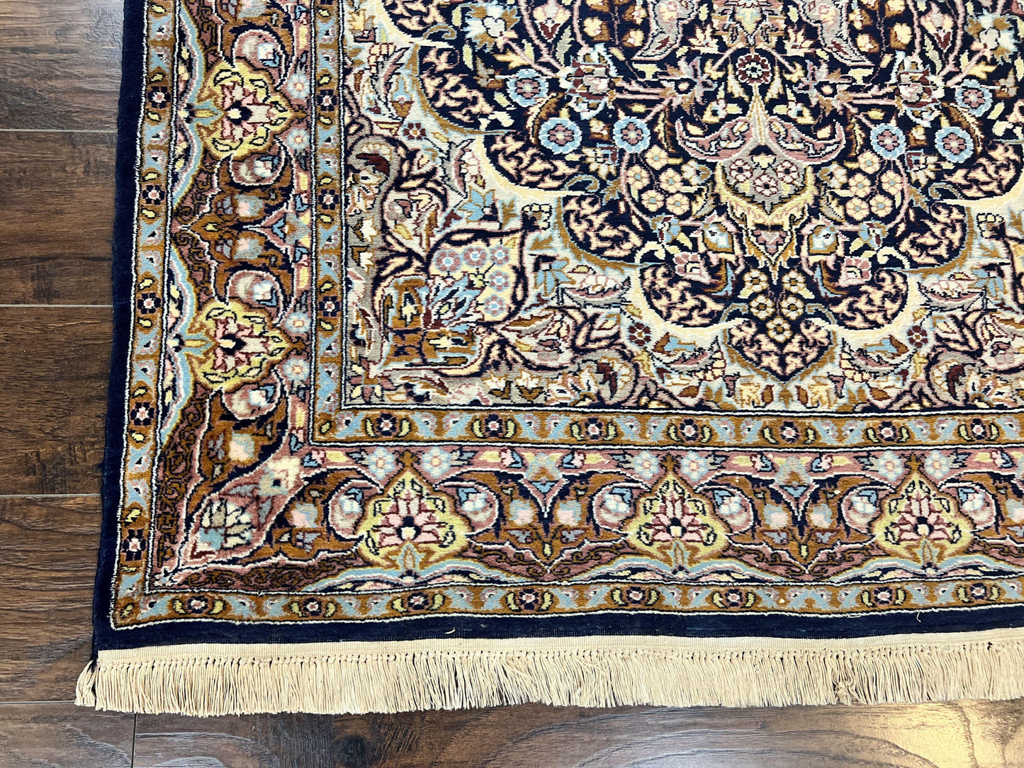 Pak Persian Rug 5x7, Navy Blue Hand Knotted Wool Oriental Carpet 5 x 7 ft, Floral Medallion, Traditional Vintage Pakistani Rug, 225 KPSI