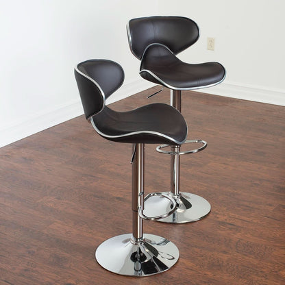 Two Brown Airlift Swivel Barstools With Chrome Base Adjustable Height 360 Degree Rotation