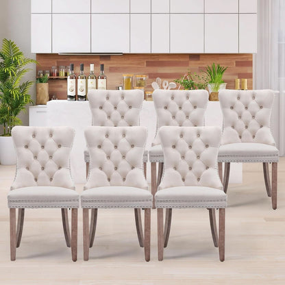 Velvet Dining Chairs Set Of 6 Beige Tufted High Back
