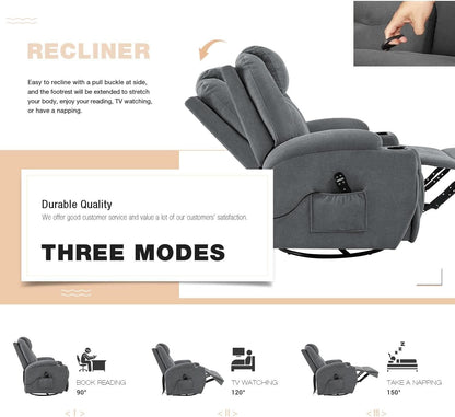 Gray Massaging Recliner With Cupholders Extendable Footrest