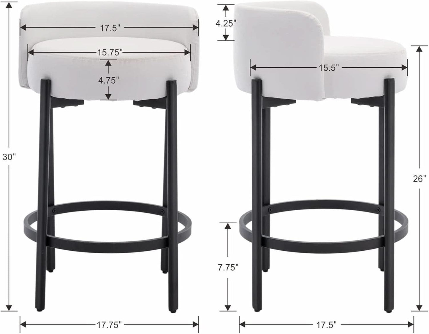 26 Inch Round Faux Leather Bar Stools Set Of 2 White