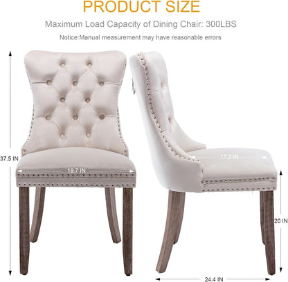 Beige Velvet Tufted Dining Chairs 4 Pack With Nailhead Trim