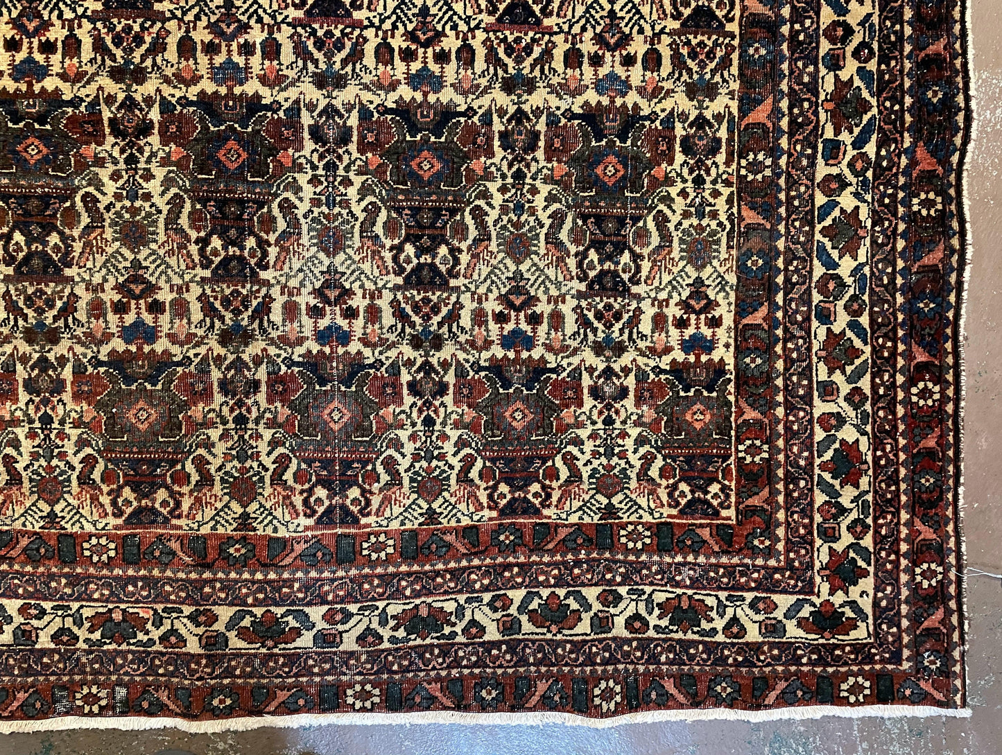 Antique Persian Afshar Rug 5x7, Wool Hand Knotted Oriental Carpet 5 x 7 ft, Repeated Motif Allover, Cream and Maroon, Tribal Rug, Medium Sized Rug,  Zil-i-Sultan Design
