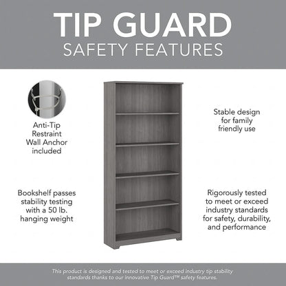 Bush Furniture Cabot Tall 5 Shelf Bookcase Modern Gray