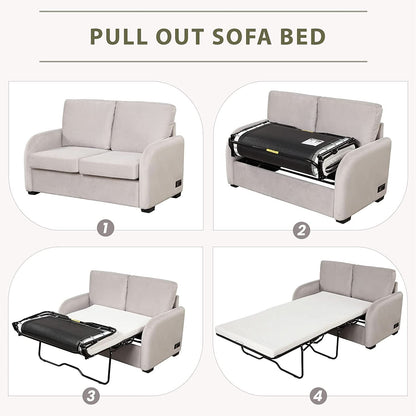 2 In 1 Velvet Sleeper Sofa With USB Port Convertible Loveseat Bed Soft Velvet Upholstery For Small Living Rooms Guests