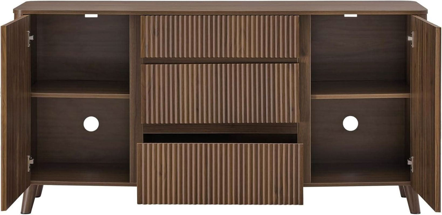 62 Inch Walnut Sideboard Buffet With Adjustable Shelves