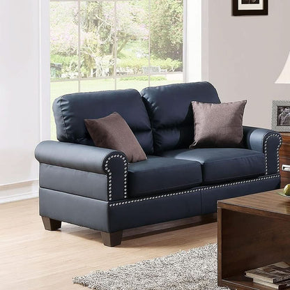 Bonded Leather 2 Piece Sofa And Loveseat Set Black