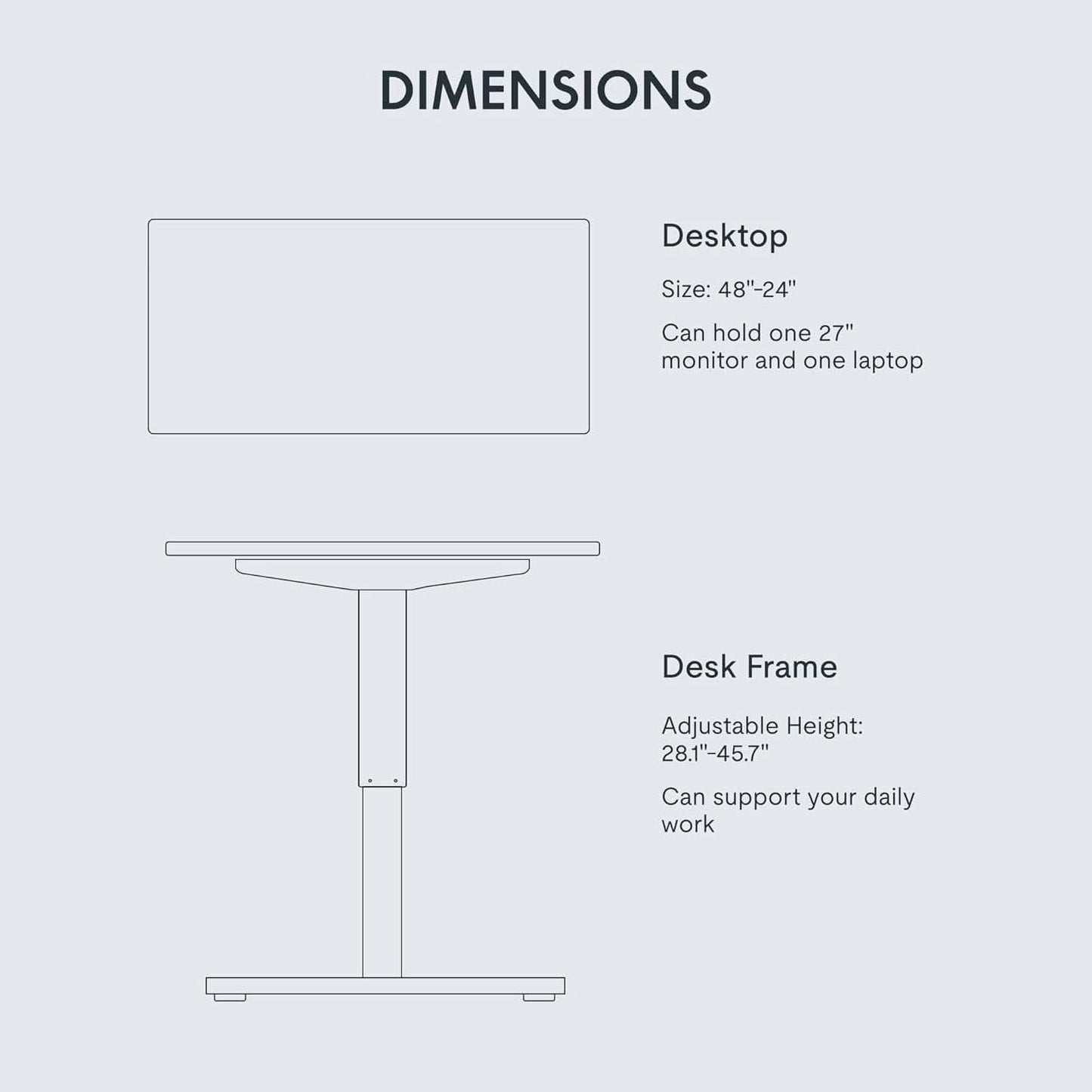Electric Height Adjustable Standing Desk 48X24 Inches