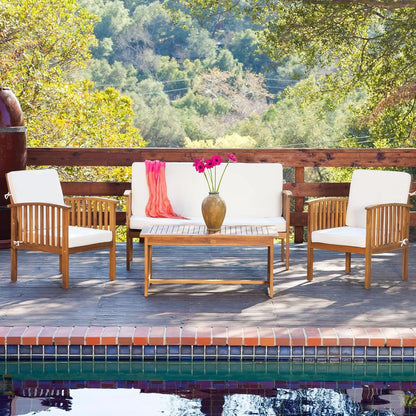 4 Piece Acacia Wood Patio Set for Outdoor Living Area