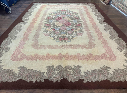 American Hand Hooked Rug 9x12, Vintage Aubusson Carpet, Wool