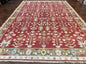 Indian Rug 10x14, Wool Hand Knotted Flatweave Carpet, Tree of Life, Red and Green