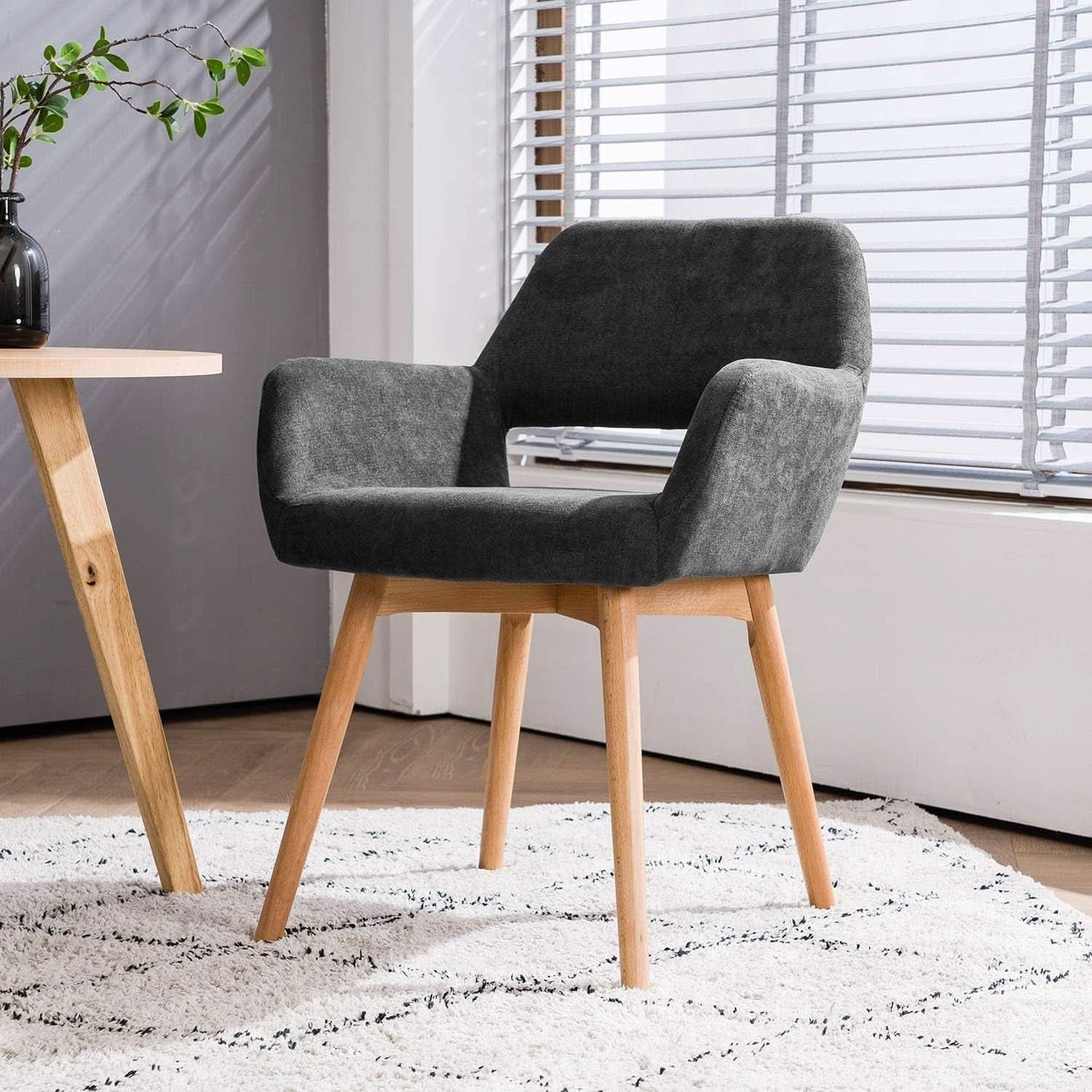 Charcoal Upholstered Armchair Mid Century Modern Wood Legs