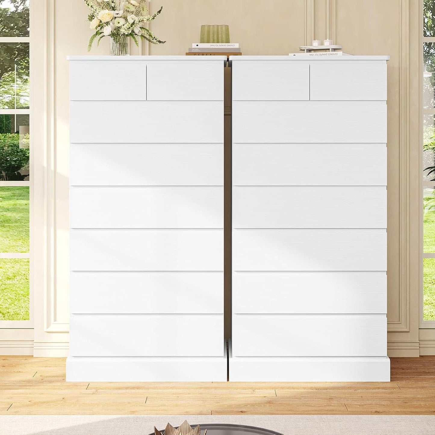 White Tall Dresser With 8 Drawers 59.7 Inch Vertical Bedroom Storage