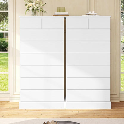 White Tall Dresser With 8 Drawers 59.7 Inch Vertical Bedroom Storage