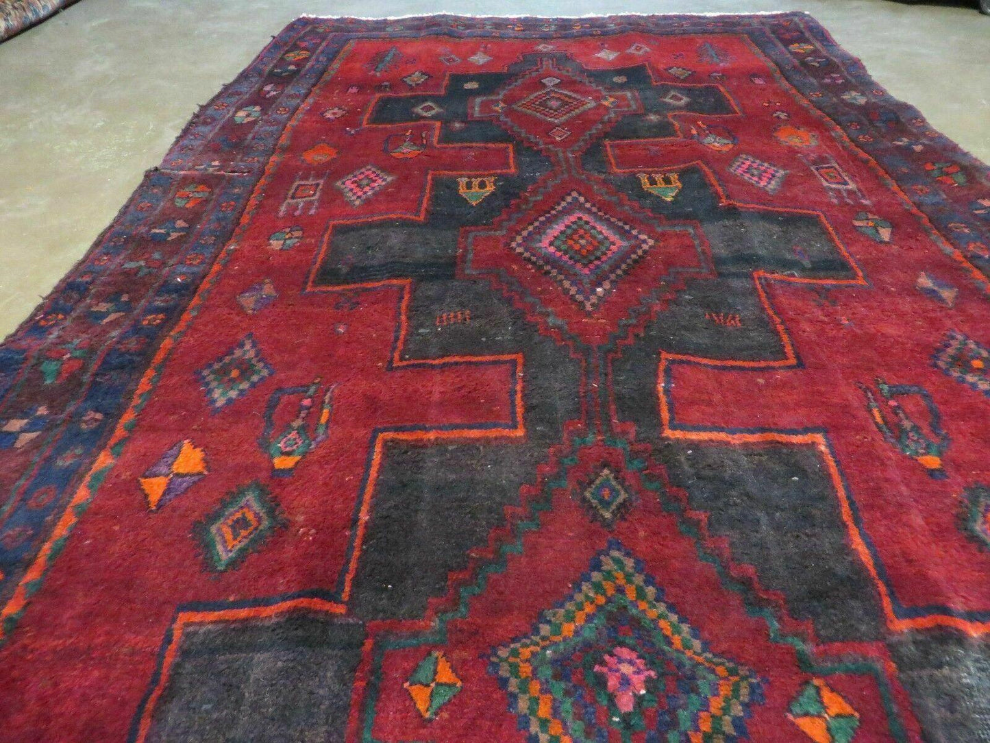 4' X 8' Antique Handmade India Geometric Oriental Wool Rug Veg Dyes Nice
