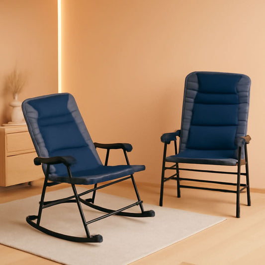 2 Piece Outdoor Patio Furniture Set With Folding Padded Rocking Chairs Navy Blue For Porch Balcony And Camping
