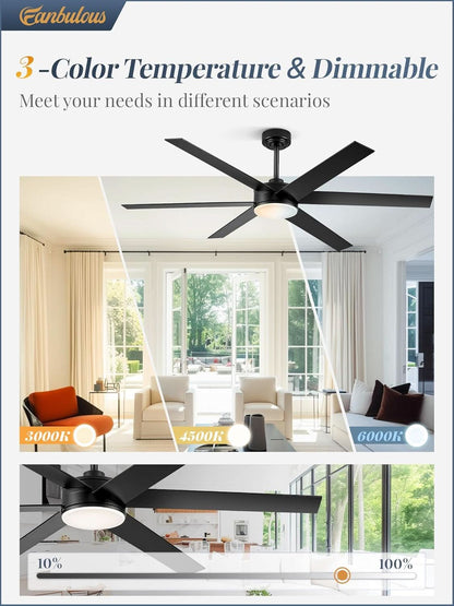 60 Inch Black Ceiling Fan With Lights Remote DC Motor