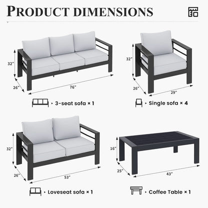 Aluminum Patio Set 10 Piece Waterproof Covers Gray